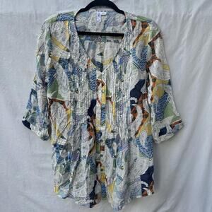 Ethyl Women's Printed Button-Up Watercolor Blouse Lightweight Spring Size Medium